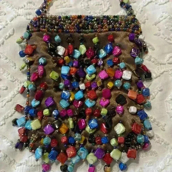 La Viola Vintage Multi-Colored Beaded Evening Shoulder Purse - Picture 5 of 7